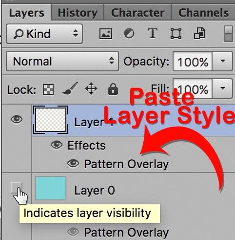 Layer Style. You won't see any change at first, except that a new label appears in the blank layer saying that it now has a Pattern Overlay effect.