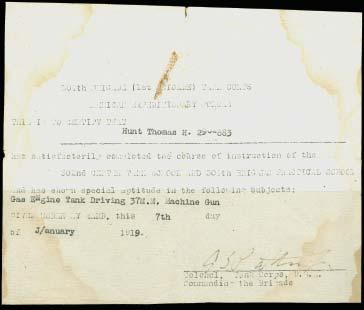 7, 1919 when he was a colonel of Tank Corps, the certificate certified Thomas H.