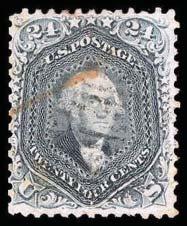 1867 GRILLED ISSUE 106 o 24c Steel Blue, 78b, Light HC, partial MC, good color, for this