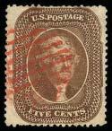 $300.00 54 o 5c Brown, 30A, Attractive red grid HC, strong color, light H.