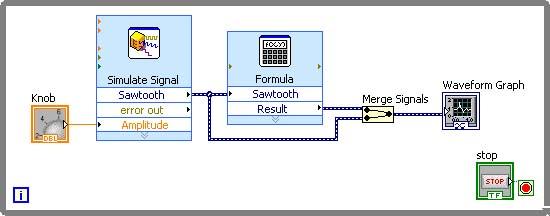 Figura 13 Diagrama bloc pentru afişarea a două funcţii pe un grafic c) Apăsaţi tastele <Ctrl-S> sau selectati File» Save pentru a salva instrumentul virtual creat.