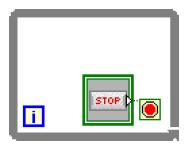 Figura 21 Bucla While cu indicatorul STOP h) Afişaţi panoului frontal şi a rulaţi VI-ul. Acum Vi-ul se execută până apăsaţi butonul STOP.