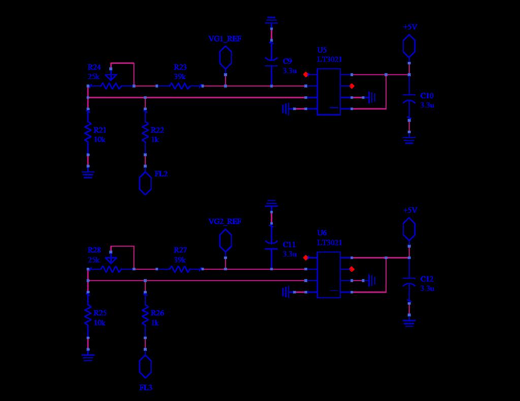 Gate Bias Supply Circuits The application board is capable of biasing two GaN FET depletion mode devices, so two individual gate bias voltages are generated and applied.