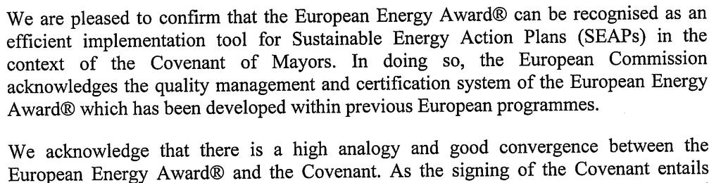 European Energy Award and the CoM Shared Aim: Constant optimisation of energy