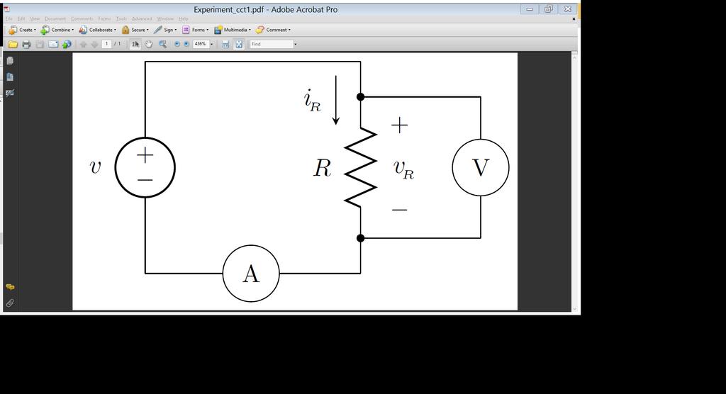 5.0. Prelab Signature 5.0 EXPERIMENT 5.0.1. Have your prelab reviewed and signed by a TA. 5.1. Ohm's Law Consider the simple circuit shown in Figure 5: Figure 5: A simple single-resistor dc circuit 5.