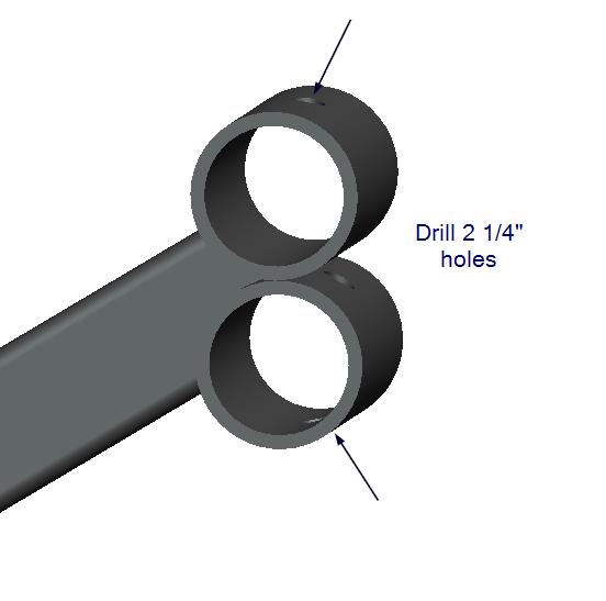 Once the pivot tubes are welded to the square tube, drill another ¼ hole in each tube positioned in
