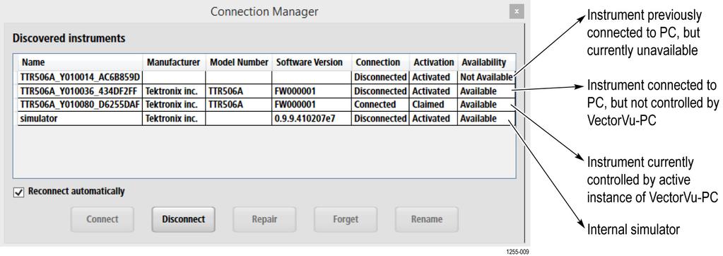 xxx System options Connections Use Connection Manager Use Connection Manager to pair TTR500 series VNAs with one or more instances of VectorVu-PC.