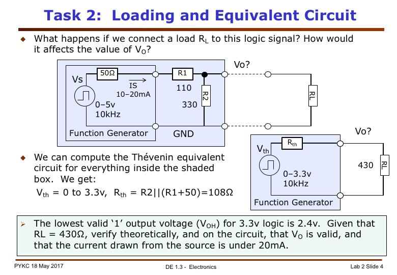This test is to examine the effect of LOADING, i.e. connecting a source to a external load. Incorporate your resistor divider into the function generator circuit as shown here.