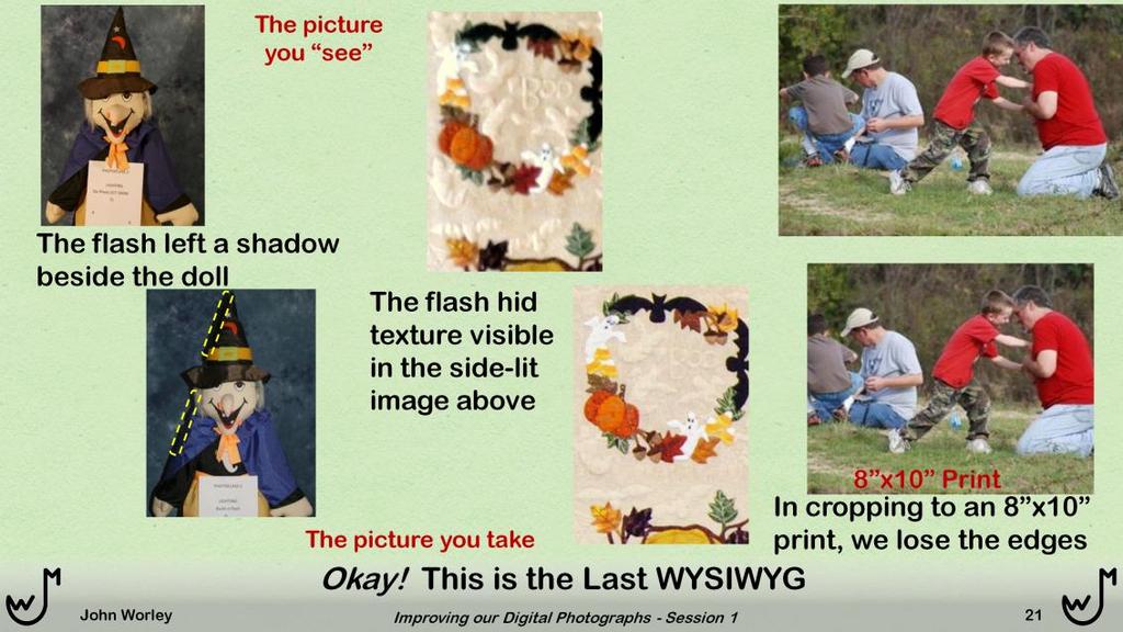 The left pairs of photos are related to the use of the camera flash. A student brought me the bottom photo, asking where the shadow came from.
