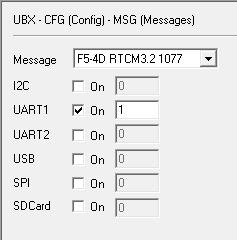Step 3 Selecting RTCM messages Use UBX-CFG-MSG to specify that these three RTCM3 messages are output on UART1.