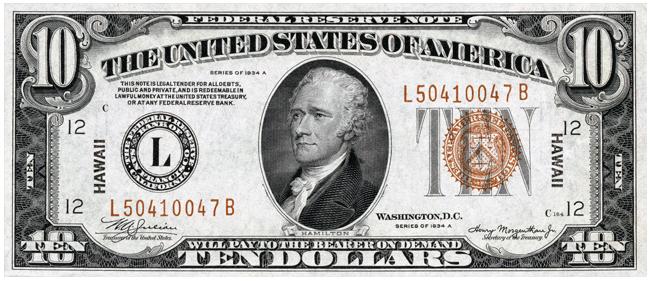 cretary, is featured on the front, or obverse, of the note. Issued for use by the U.S.