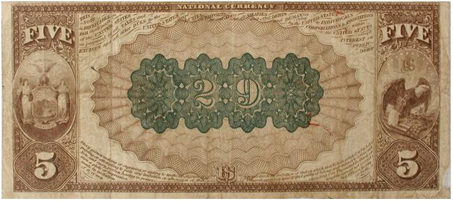 National Banknote from the Second Charter Period An off-center portrait on the front, or obverse, of this note features President James Garfield with the name of