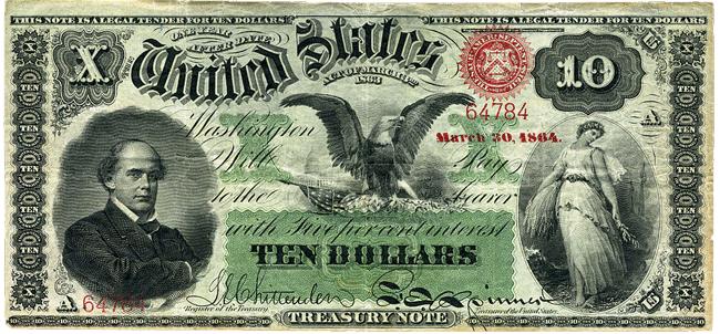 They paid compound interest of 6 percent per year, payable at the end of three years from date of issuance. The front, or obverse, features an off-center portrait of Salmon P.