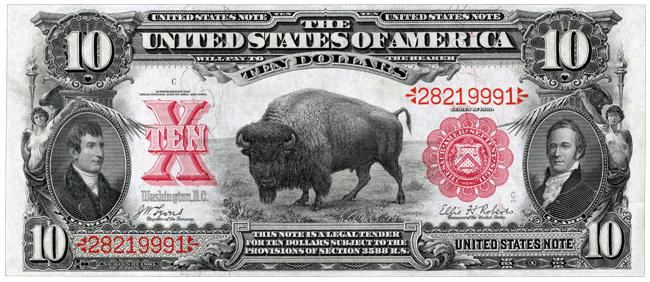 Bison Note ($10 Legal Tender Note) This note was nicknamed the bison note or buffalo bill because of the center portrait.