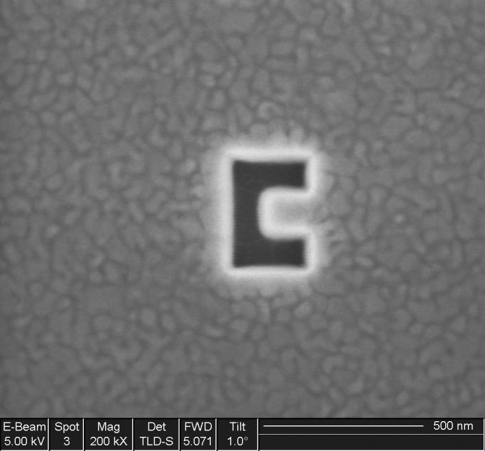 9 shows a typical SEM image of a C-aperture etched in a 200nm thick Au film using a FIB. Fig. 3.