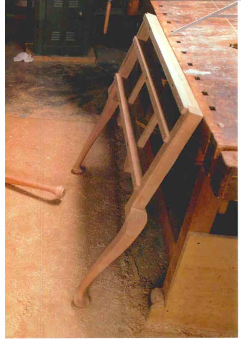 Using a template, lay out the profile on leg-post offcuts. Bandsaw the block profile, dress surfaces that butt against the leg and side or apron, and rough shape the curve.