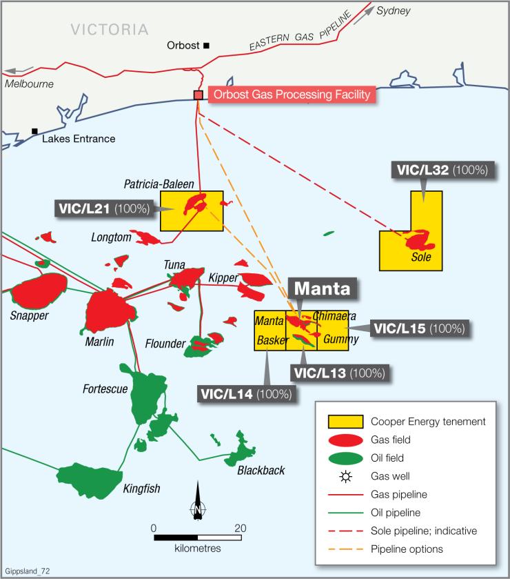 Gippsland Basin As at the date of this report, Cooper Energy s interests in the Gippsland Basin include: a) a 100% interest in production licence VIC/L32, which holds the Sole gas field that is