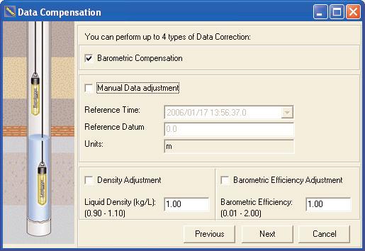 STS Software does not include a Barometric Compensation Wizard. STS data files can be exported for use in Levelogger Gold Software, which has an automated compensation process.