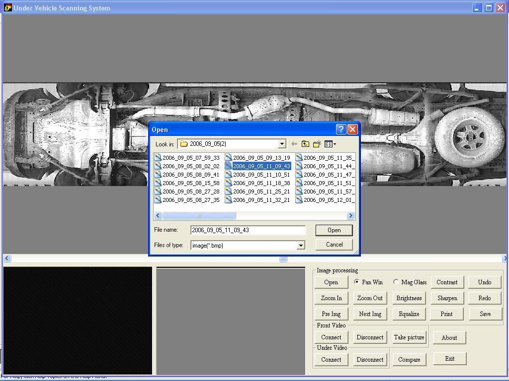 Turn On: Depress the functional key to select a file and click on interface to open vehicle-bottom picture and the vehicle-bottom picture will be displayed in the vehicle-bottom display window.
