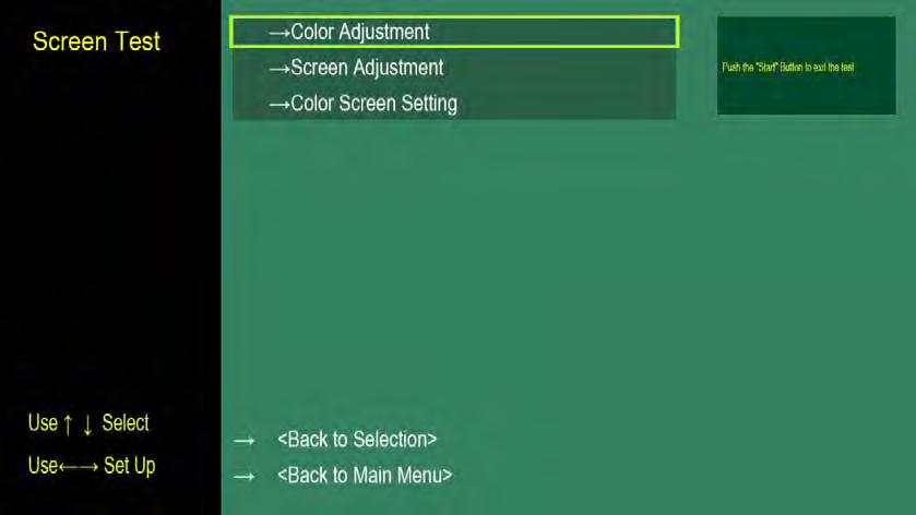4.11.5 Screen Test Color Adjustment Select Color adjustment