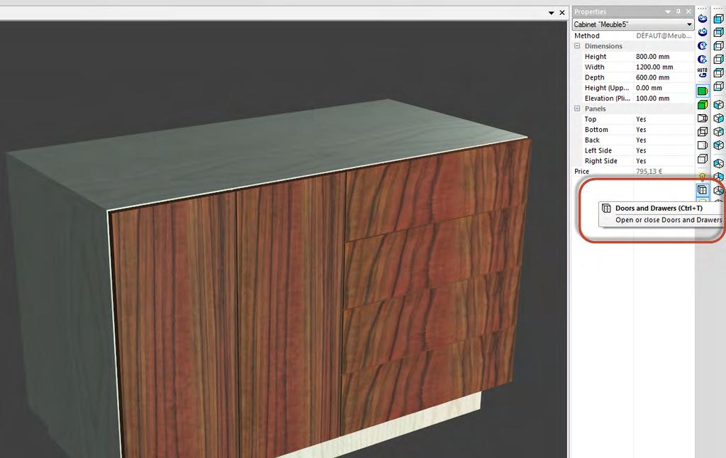 3D hide doors In Polyboard 6 clicking on the Open or Close Doors and Drawers