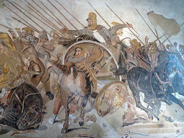 Mosaic The Alexander Mosaic depicting the Battle of Issus between Alexander the Great and Darius III of Persia; probably a copy (125-120 BC) of a Greek painting by Philoxenos at the end of