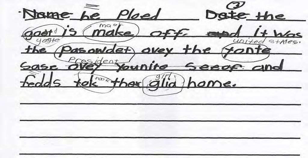 Student B, Third Quarter Writing Sample, p. 3 Writing Sample Translation Once upon a time there was a little girl playing outside. A ghost came and... saw her. When her mom...said come on.