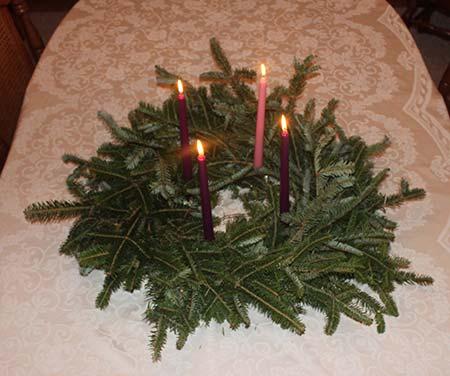 Advent Wreath with natural evergreen boughs and