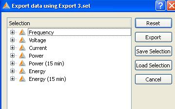 data. In the following menu you can select all parameters which you