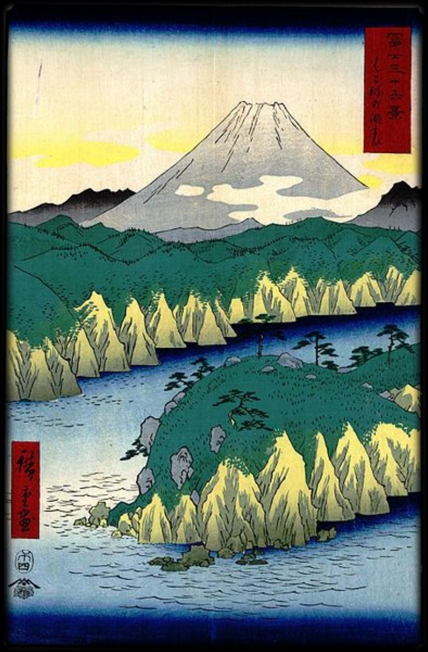 They began this unit by analyzing prints from Hiroshige's series, The 53 Stations of the Tokaido, discovering the bold complimentary color schemes and dynamic lines that characterized 19th century