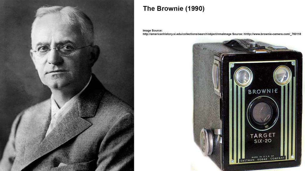 Ten years later, George Eastman invents the Kodak in 1888, the first handheld camera, and is sold to the public.