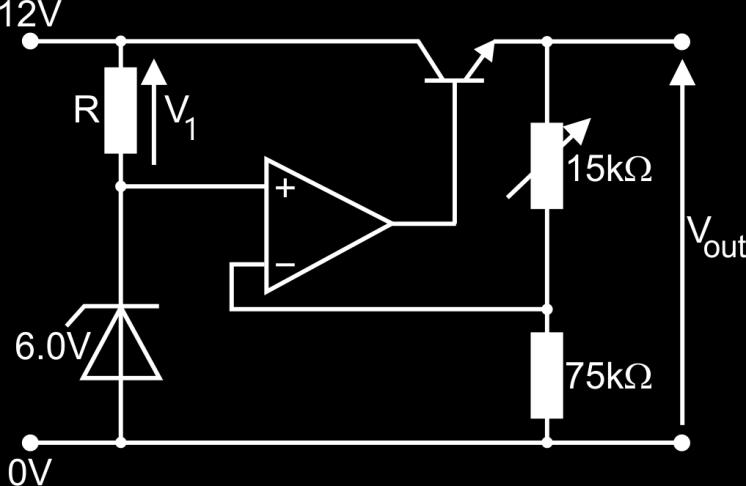 A LEVEL ELECTRONICS Sample Assessment Materials 76 9. Here is part of the circuit diagram for a regulated power supply. It uses a 6.0 V zener diode. 2 V R V 5 kω V OUT 6.