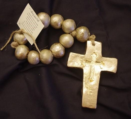 Jan 5 champagne cross with cross inlay 11 clay beads (size varies)