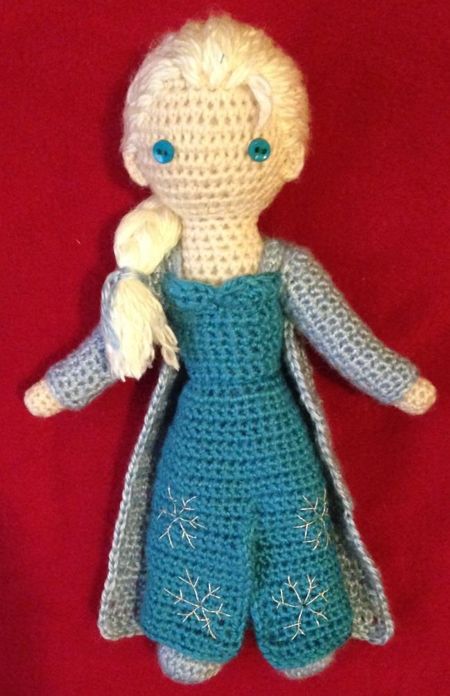 The pattern is probably best attempted by experienced crocheters. I used Herrschner s 2-ply Afghan Yarn and Caron Simply Soft Yarn for this doll, and a size 1 steel crochet hook.