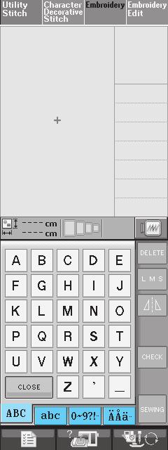 SELECTING PATTERNS Seleting Alphet Chrter Ptterns Press. Press the key of the font you wnt to emroider. Press to hnge the seletion sreen, nd then enter the hrters tht you wnt to emroider.