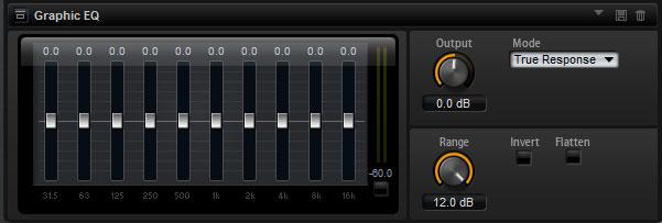 Effects Reference EQ Effects Graphic EQ Graphic EQ is an equalizer with ten frequency bands that can be cut or boosted by up to 12 db.