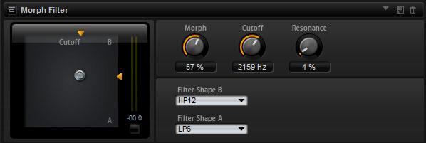 Effects Reference Filter Effects MorphFilter MorphFilter lets you mix low-pass and high-pass filter effects, allowing for creative morphings between two filters.
