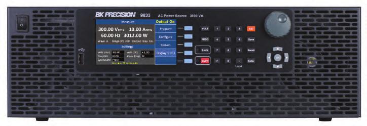 3 color LCD 9830 Series Programmable AC Power Source NEW The 9830 Series are low distortion, single-phase AC power sources delivering a maximum of 3000 VA, 300 Vrms, 30 Arms / 97.