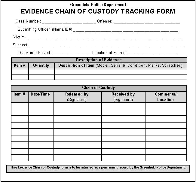 Figure 8: Chain of Custody form. This form has been modified from the original source to accommodate the exercise.