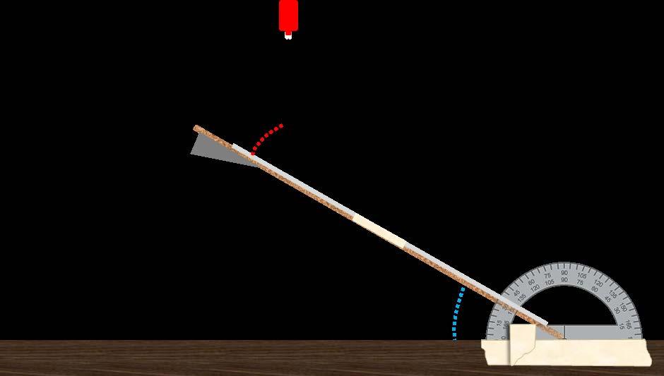Figure 10: Experimental setup. The blue, dotted line indicates the angle at which you hold the clipboard to the flat surface.