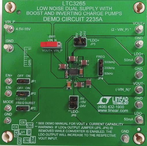 DESCRIPTION LTC65EDHC Low Noise Dual Supply with Boost and Inverting Charge Pumps Demonstration Circuit 5A has boost and inverting charge pumps each with a low noise LDO post regulator featuring the