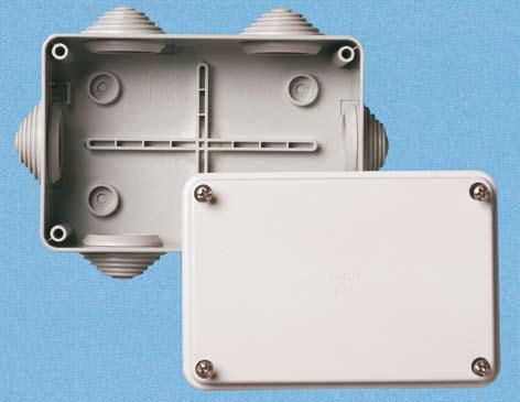 Junction boxes Surface mounting - IP44 - - IP56 TECHNICAL CHARACTERISTICS Technical specifications 3 models with cable outlets and snap fixed cover (IP44 according to Standards EN