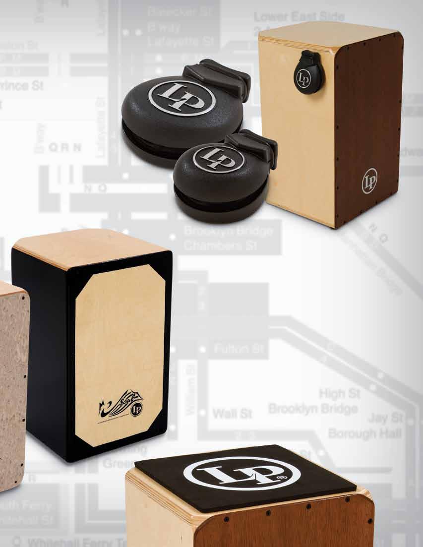 LP Cajon Castanets Constructed of durable ABS plastic Unique O-ring design for rope-free tension Attaches easily with double face Velcro LP434 LP433 Large/Low Pitch Castanet Small/High Pitch Castanet