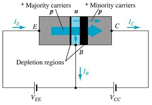 With the external sources, V EE and V CC, connected as shown: The emitter-base junction is forward