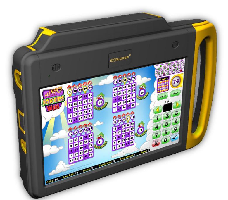 Handheld A portable bingo device that allows the customer to sit anywhere within the bingo hall.