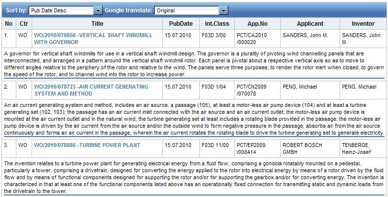Wind power : Accessing patent information Search in