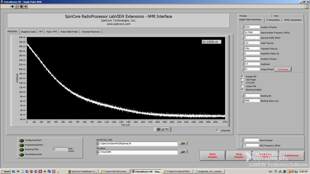 IX. LabVIEW NMR Interface Overview of SpinCore LabVIEW GUI Interface SpinCore has developed an easy-to-use LabVIEW Graphical User Interface (GUI) that combines the Single Pulse NMR, T1 Inversion