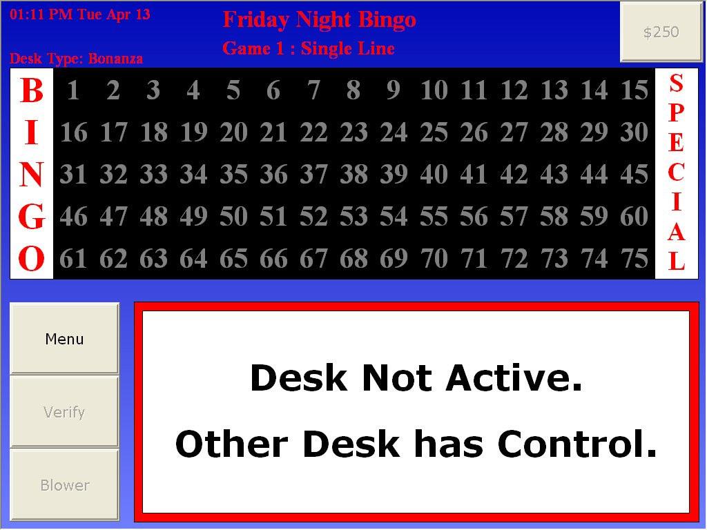 If you are using the Bonanza desk but play a regular game, the Inactive Desk screen will be displayed (shown below.