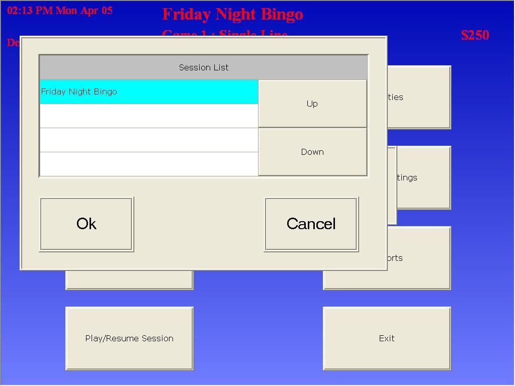 This is the Select Session dialog. It contains a list of all the available sessions (in this example, there is only one available session Friday Night Bingo.) Select the session you wish to play.