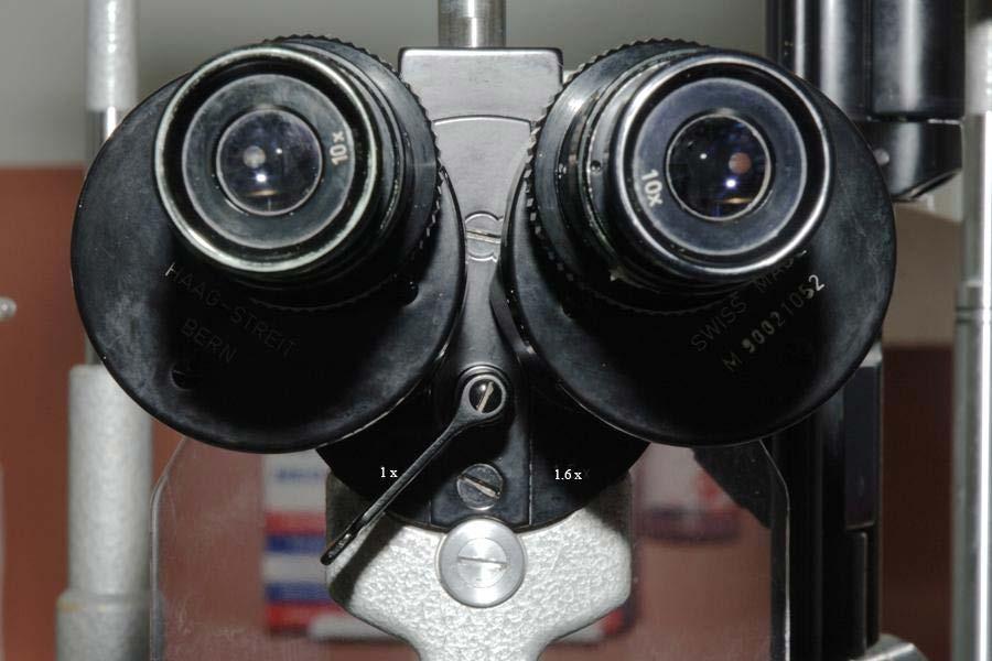Magnification Most slit lamps have: 2 objective settings (1 and 1.